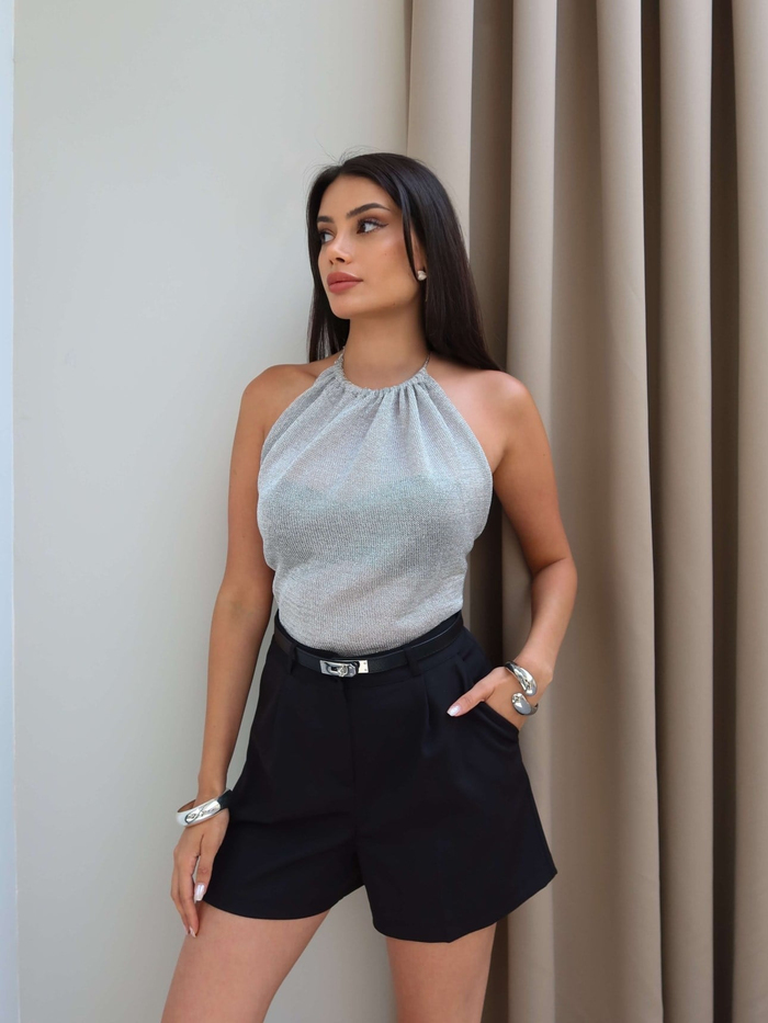 Boyun Bağlamalı Sırt Dekolteli Bluz