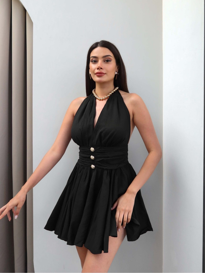 Boyundan Bağlamalı  Mini Elbise