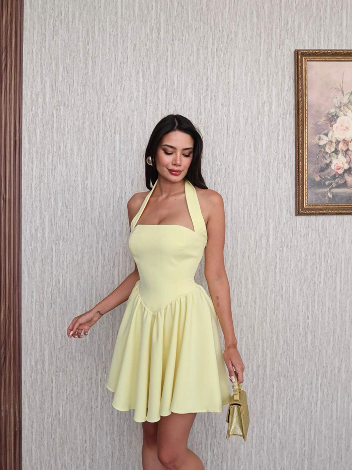 Boyundan Bağlamalı Mini Elbise