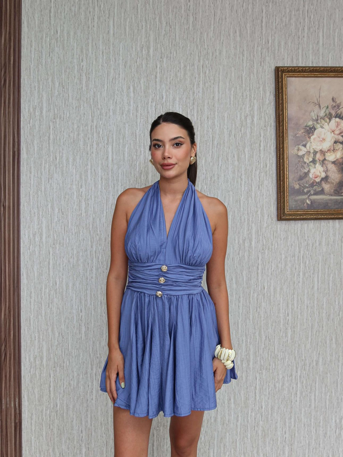 Boyundan Bağlamalı  Mini Elbise