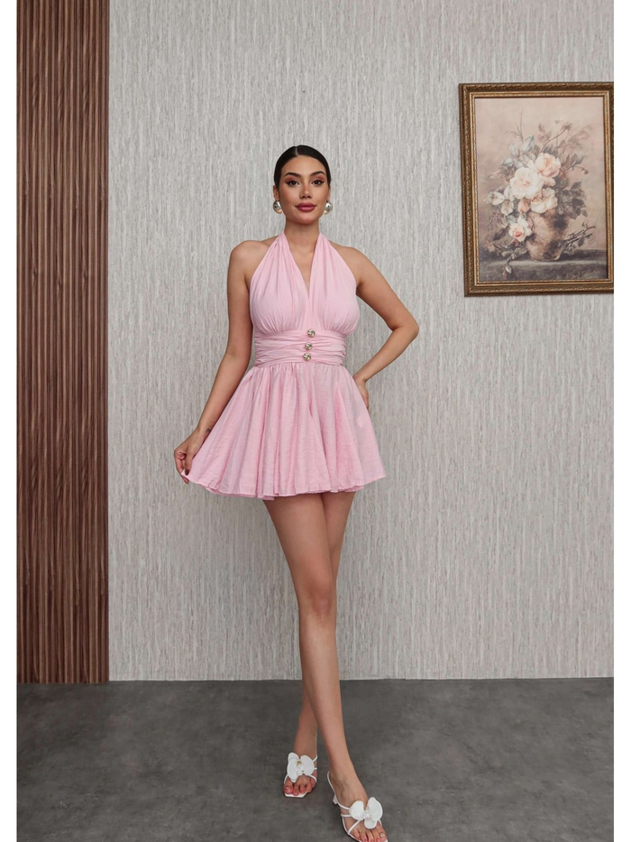 Boyundan Bağlamalı  Mini Elbise