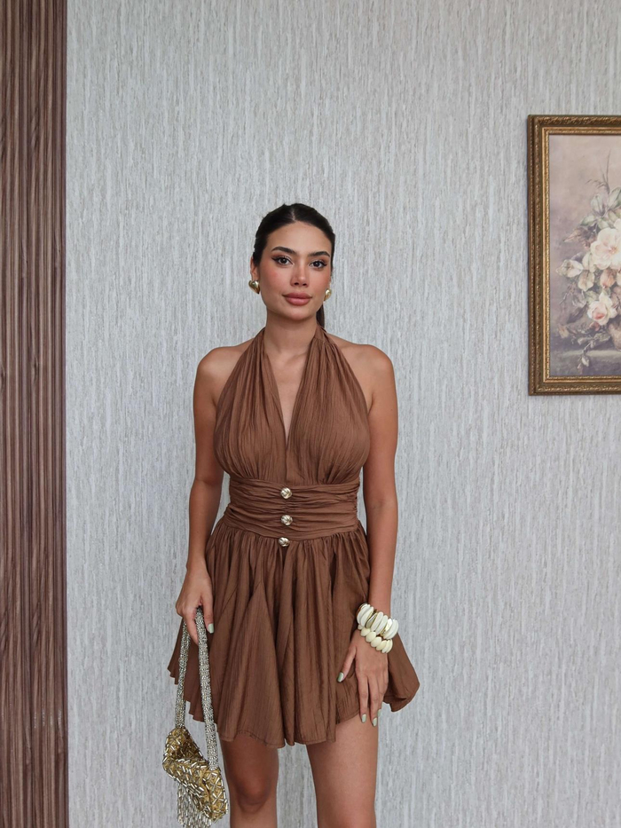 Boyundan Bağlamalı  Mini Elbise