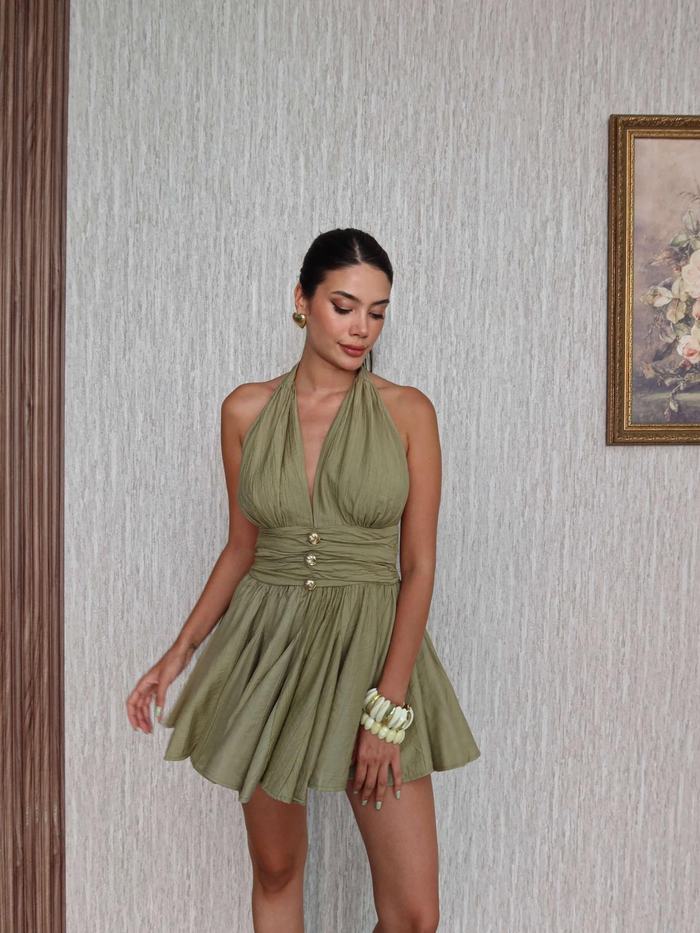 Boyundan Bağlamalı  Mini Elbise