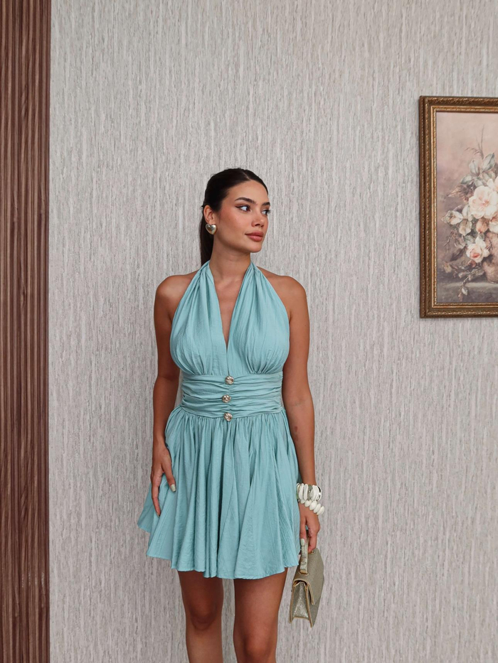 Boyundan Bağlamalı  Mini Elbise