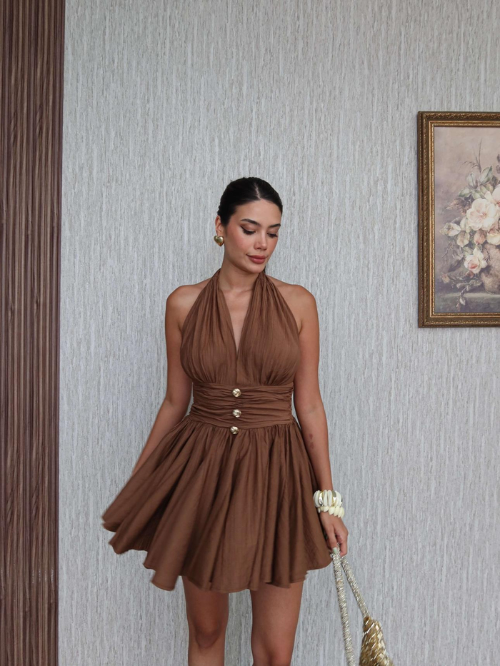 Boyundan Bağlamalı  Mini Elbise