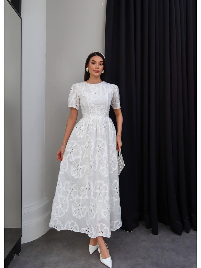 Brode İşlemeli Midi Elbise