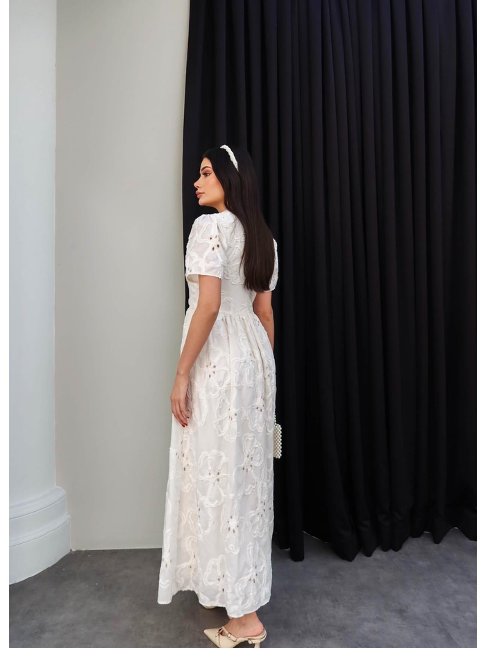 Brode İşlemeli Midi Elbise