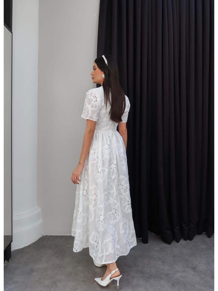 Brode İşlemeli Midi Elbise