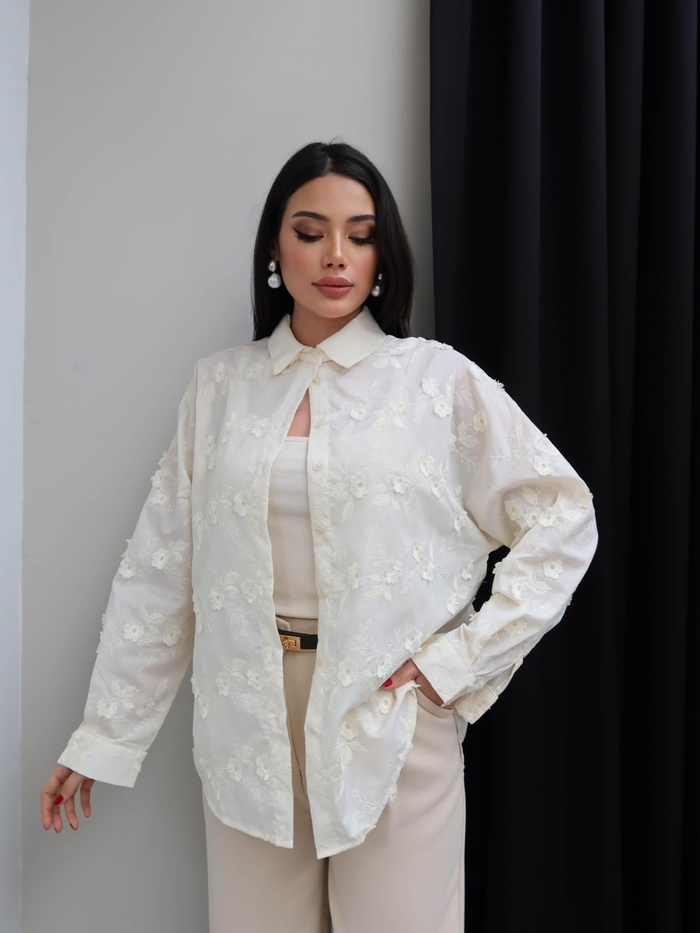 Brodeli Poplin Gömlek