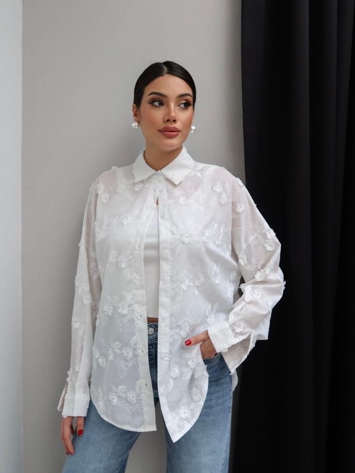 Brodeli Poplin Gömlek