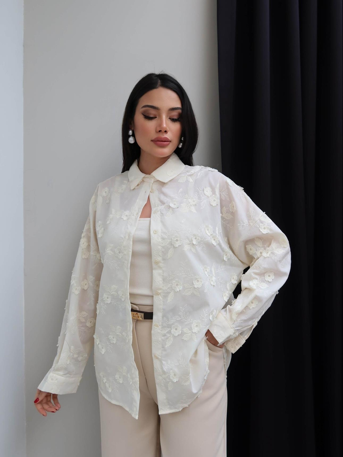 Brodeli Poplin Gömlek