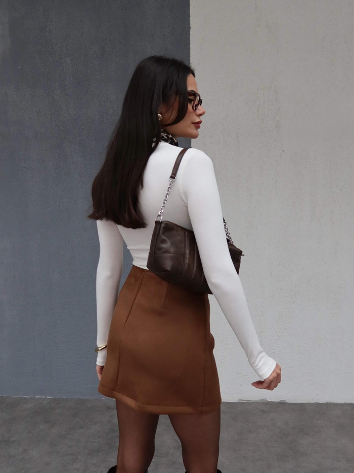 Brown Mini Süet Etek
