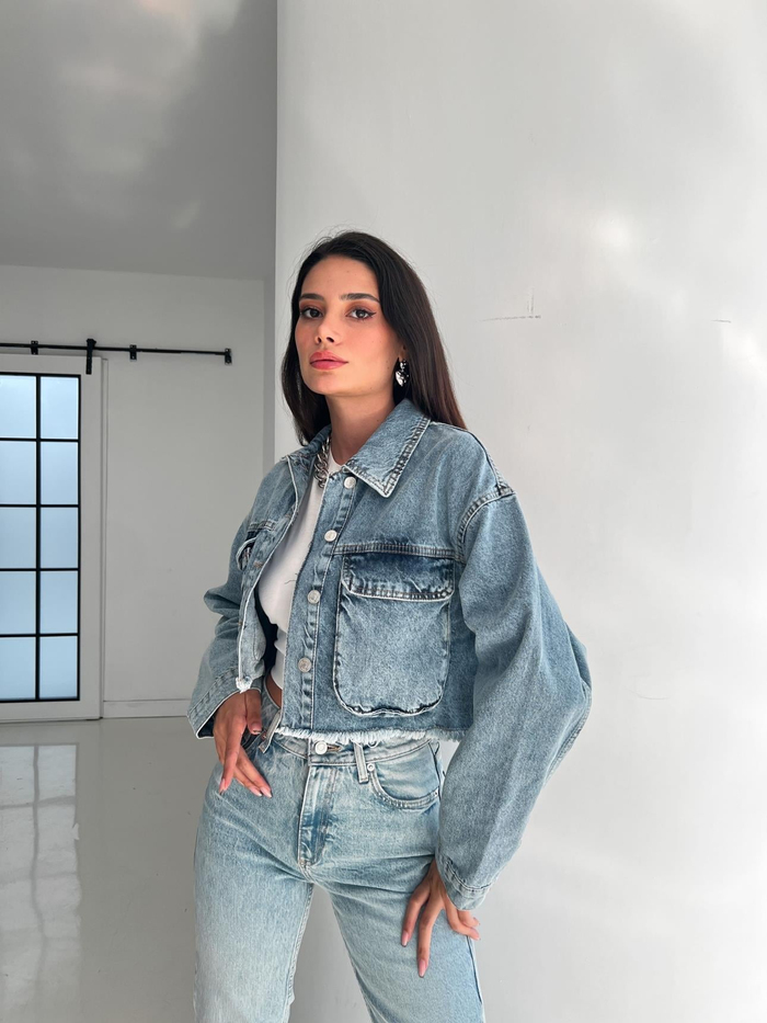 Büyük Cepli Kısa Orj Kot Ceket