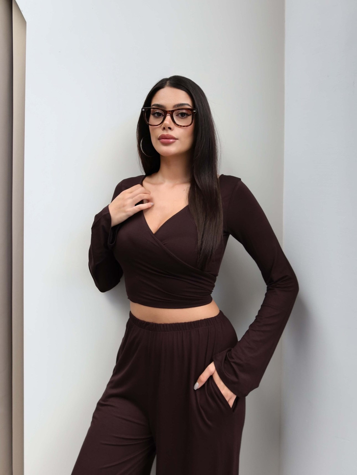 Çapraz Bağlamalı Bluz Pantolon Takım