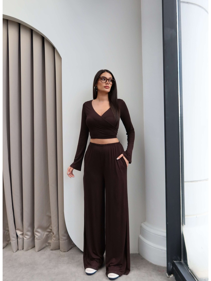 Çapraz Bağlamalı Bluz Pantolon Takım