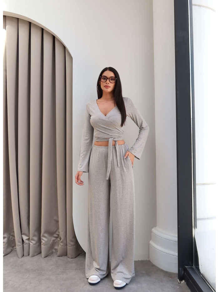 Çapraz Bağlamalı Bluz Pantolon Takım
