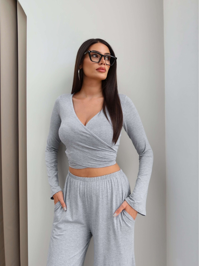 Çapraz Bağlamalı Bluz Pantolon Takım