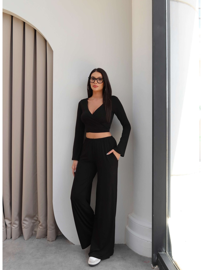 Çapraz Bağlamalı Bluz Pantolon Takım