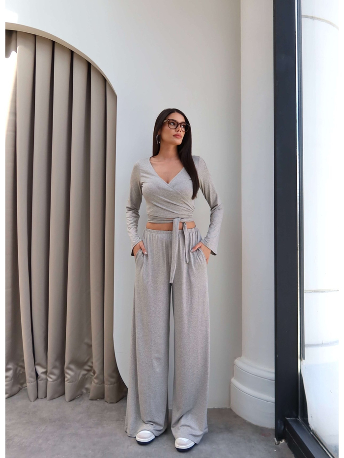 Çapraz Bağlamalı Bluz Pantolon Takım