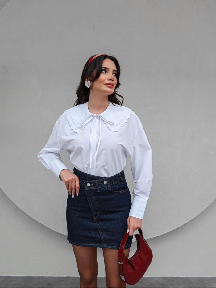 Çapraz Bel Detaylı Mini Denim Etek
