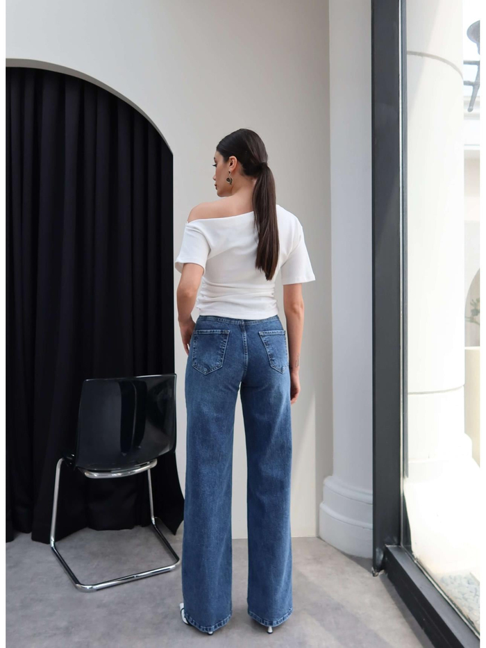 Çapraz Bel Detaylı Wide Leg Jean