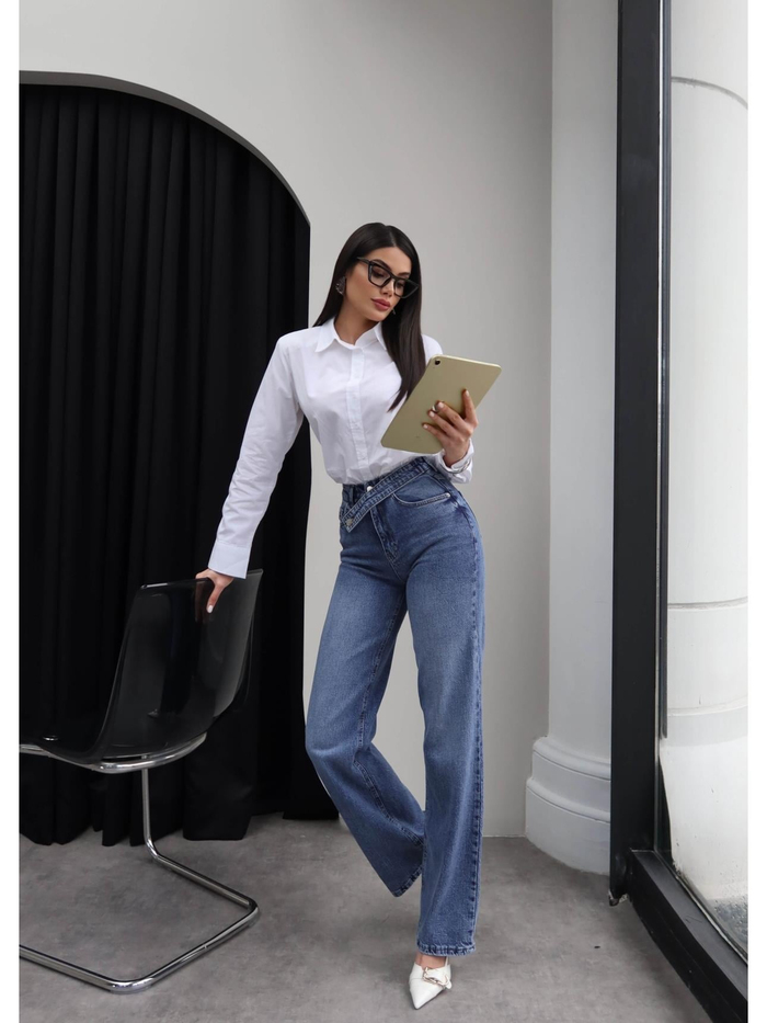 Çapraz Bel Detaylı Wide Leg Jean