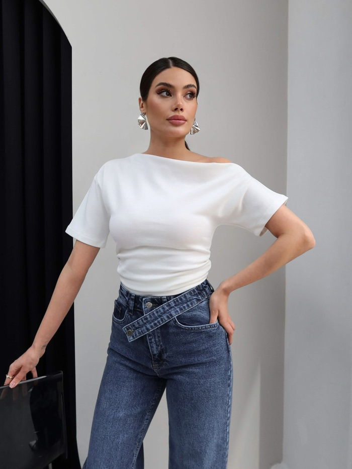 Çapraz Bel Detaylı Wide Leg Jean