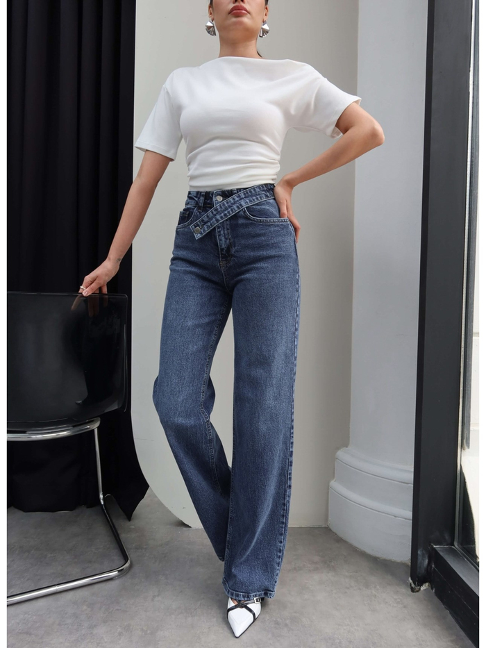 Çapraz Bel Detaylı Wide Leg Jean