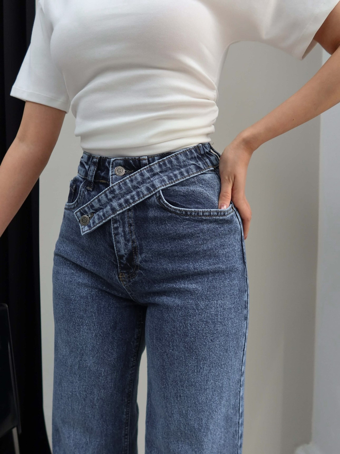 Çapraz Bel Detaylı Wide Leg Jean