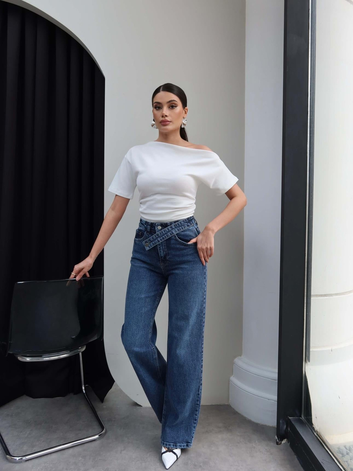Çapraz Bel Detaylı Wide Leg Jean