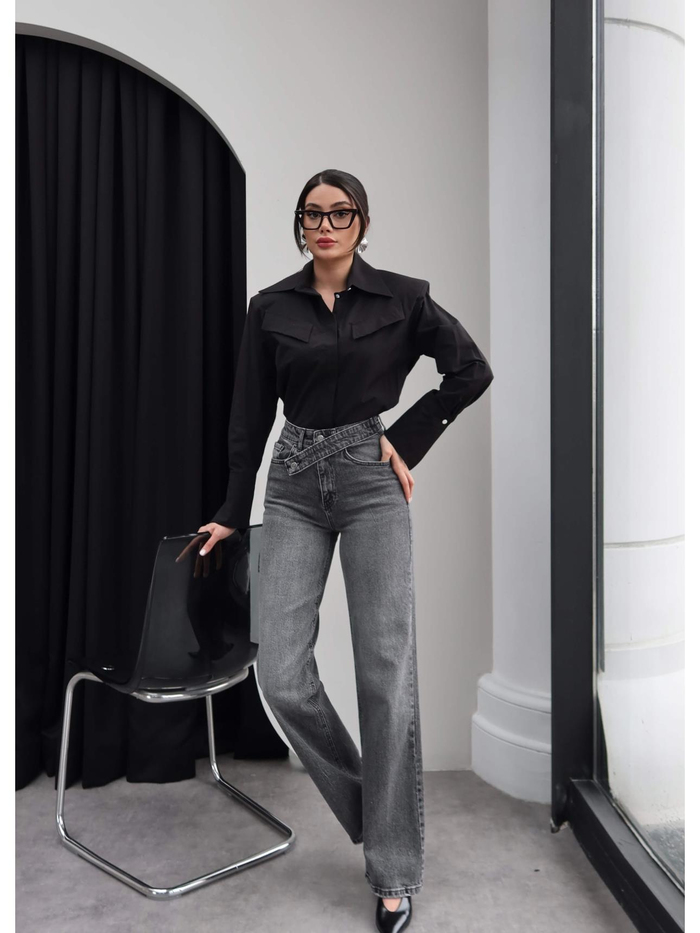 Çapraz Bel Detaylı Wide Leg Jean