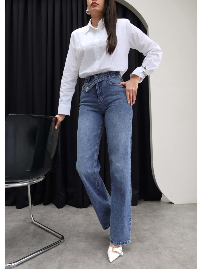 Çapraz Bel Detaylı Wide Leg Jean