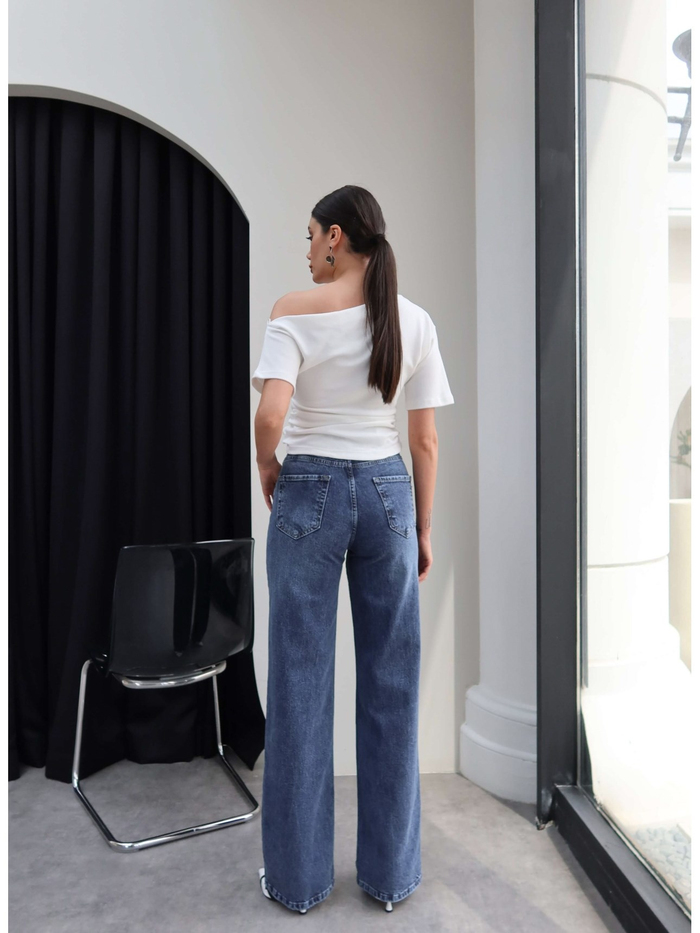 Çapraz Bel Detaylı Wide Leg Jean
