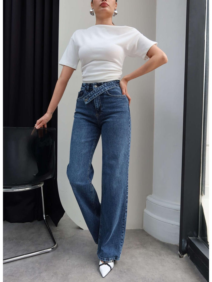 Çapraz Bel Detaylı Wide Leg Jean