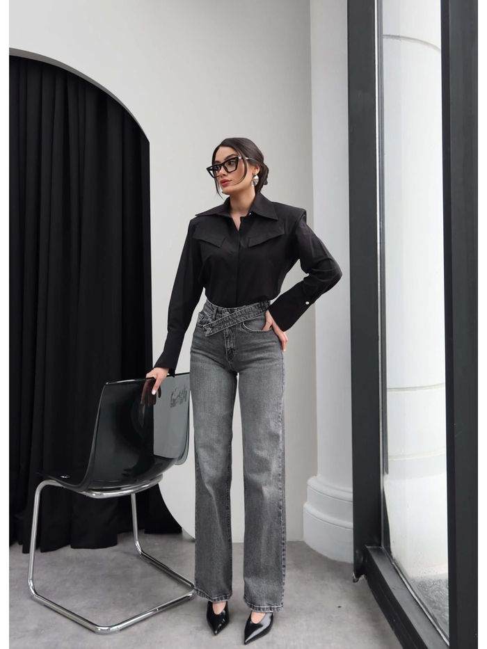 Çapraz Bel Detaylı Wide Leg Jean