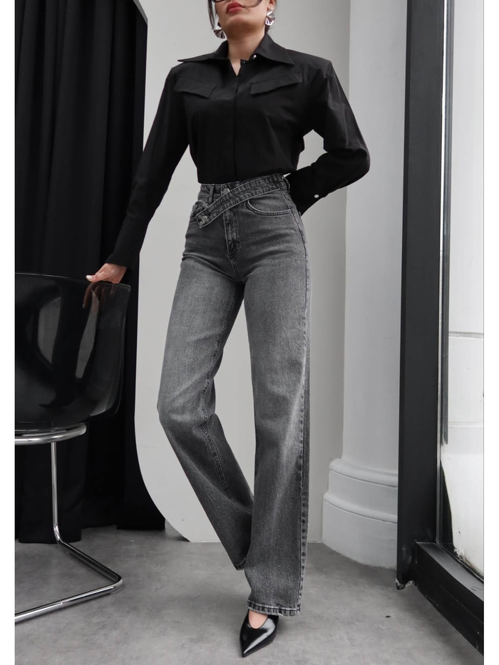 Çapraz Bel Detaylı Wide Leg Jean