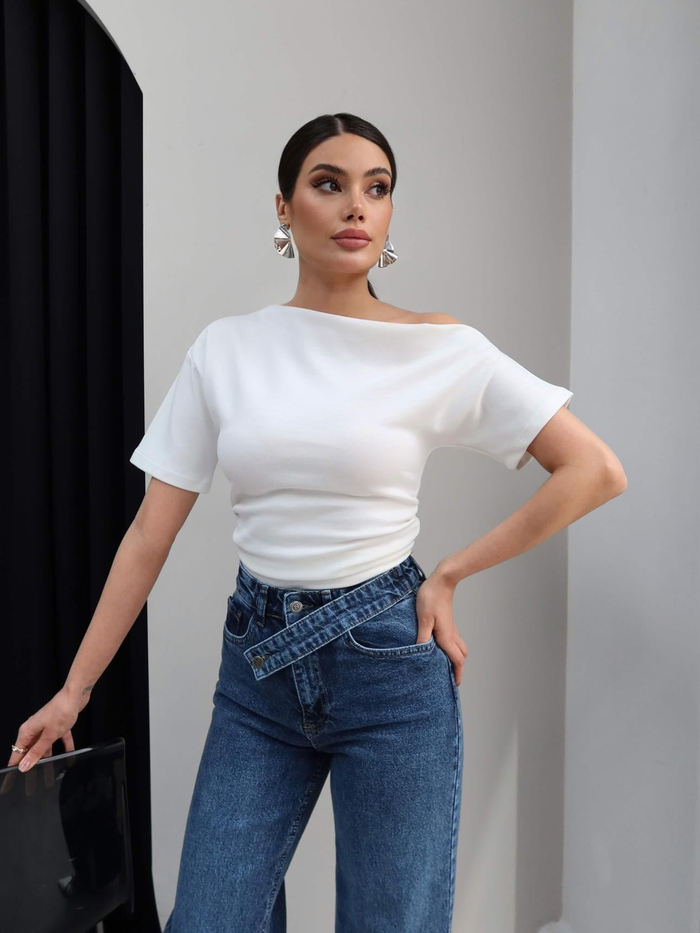 Çapraz Bel Detaylı Wide Leg Jean