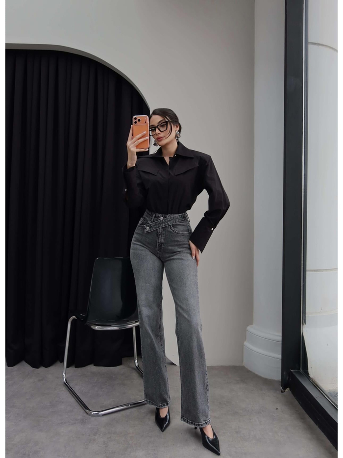 Çapraz Bel Detaylı Wide Leg Jean