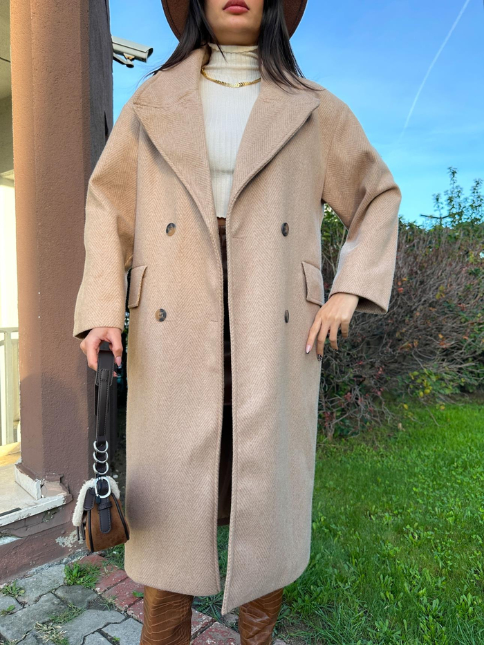 Caramel Balıksırtı Oversize Kaban