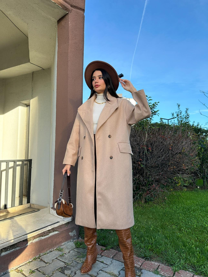 Caramel Balıksırtı Oversize Kaban