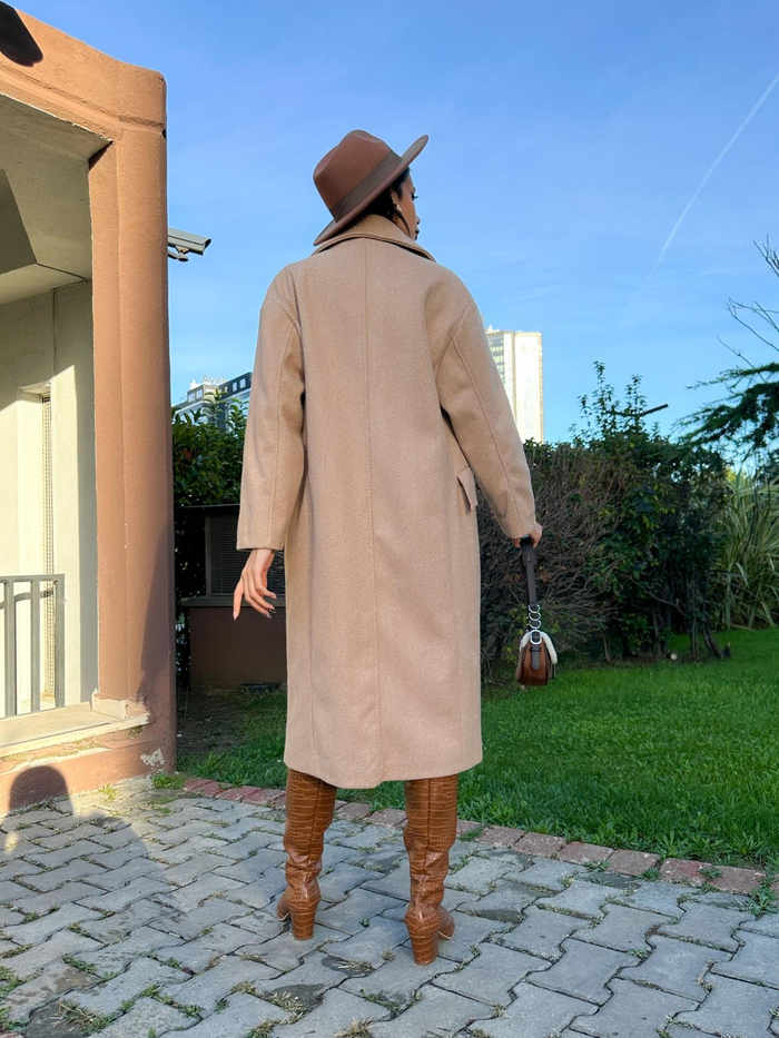Caramel Balıksırtı Oversize Kaban