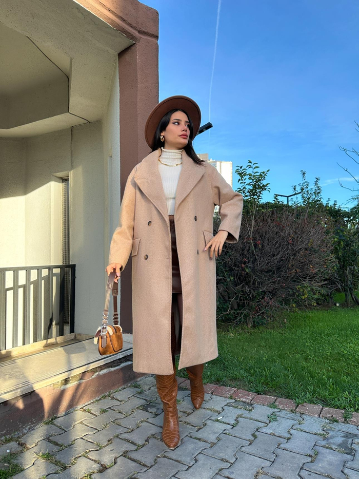Caramel Balıksırtı Oversize Kaban