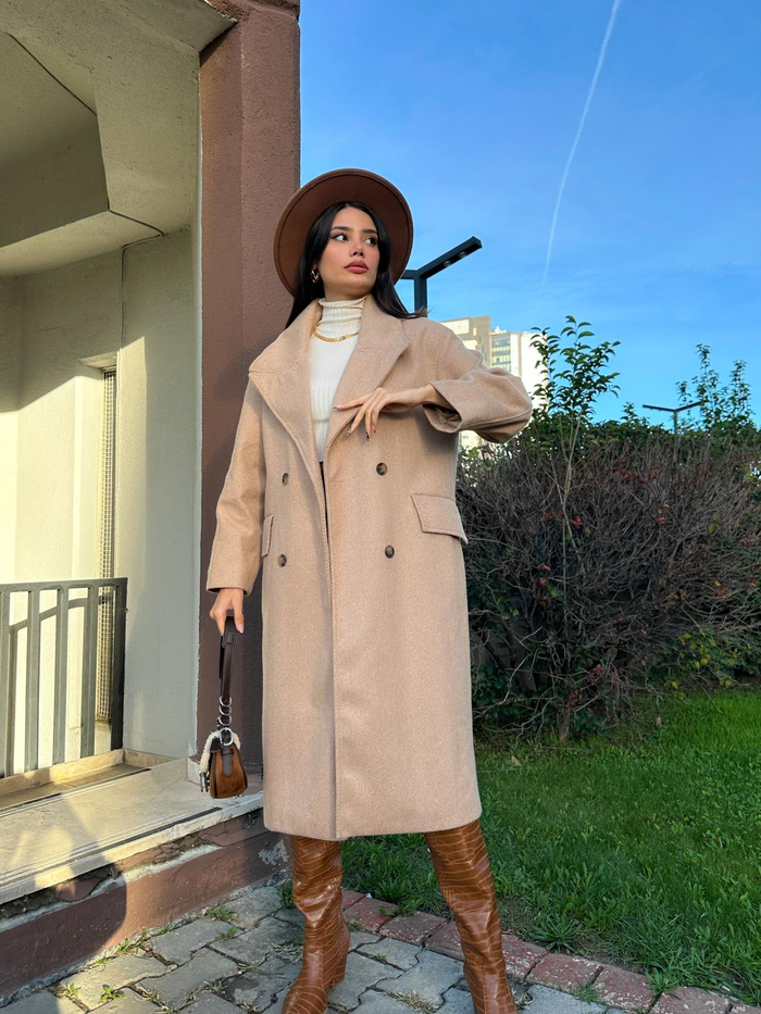 Caramel Balıksırtı Oversize Kaban