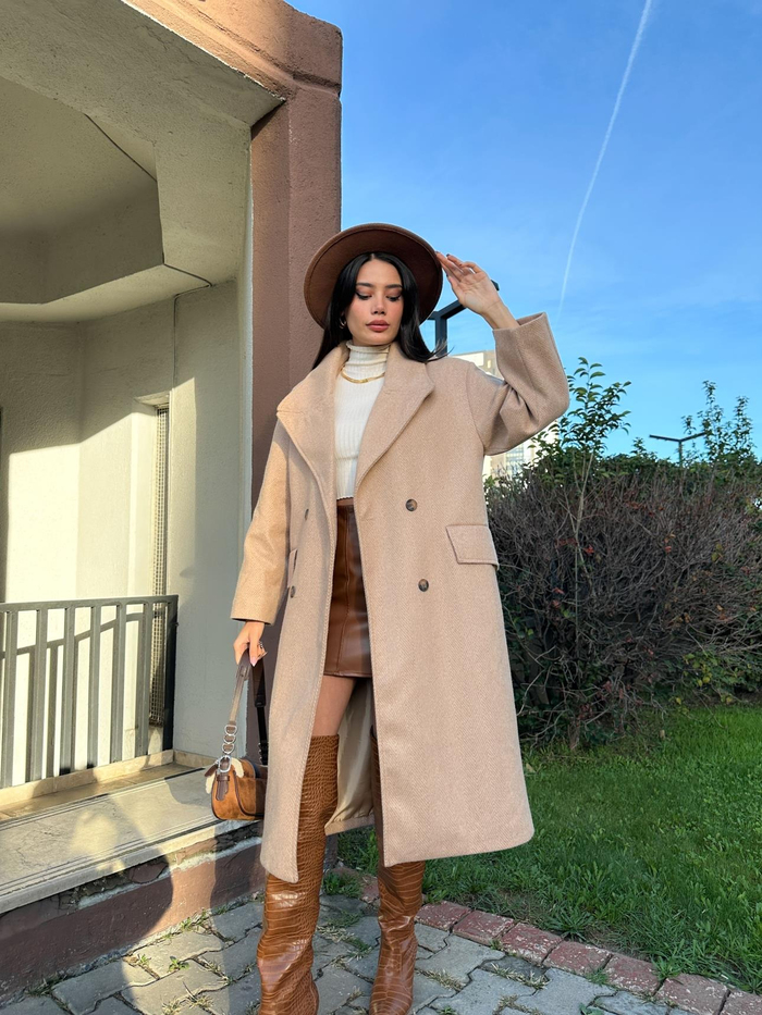 Caramel Balıksırtı Oversize Kaban