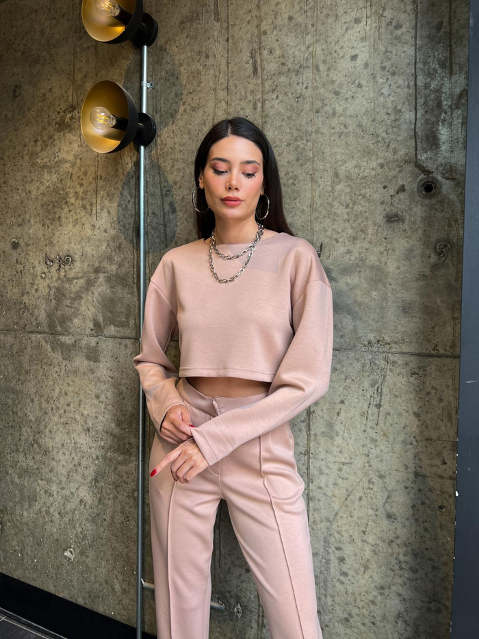 Caramel Bisiklet Yaka Düz Takım