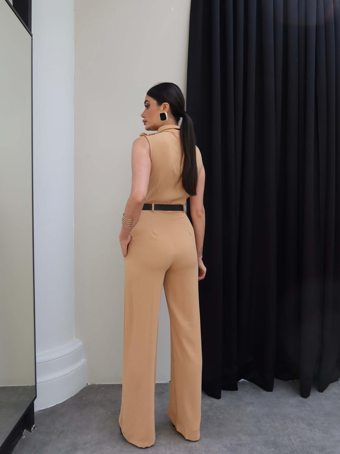 Caramel Sıfır Kol Kemerli Tulum