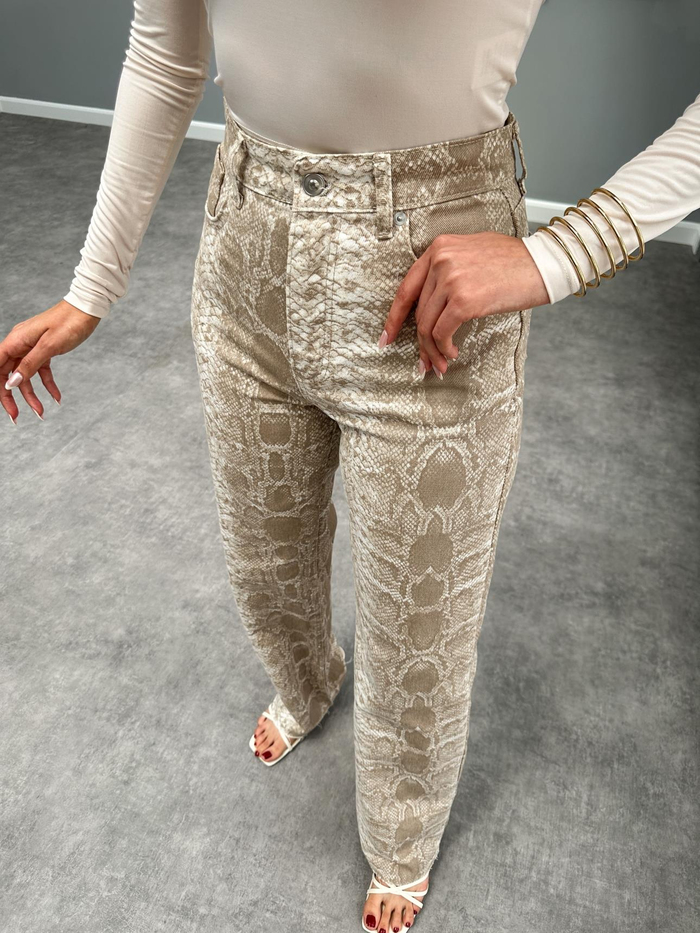Caramel Snake Desenli Wide Leg Orj Jean