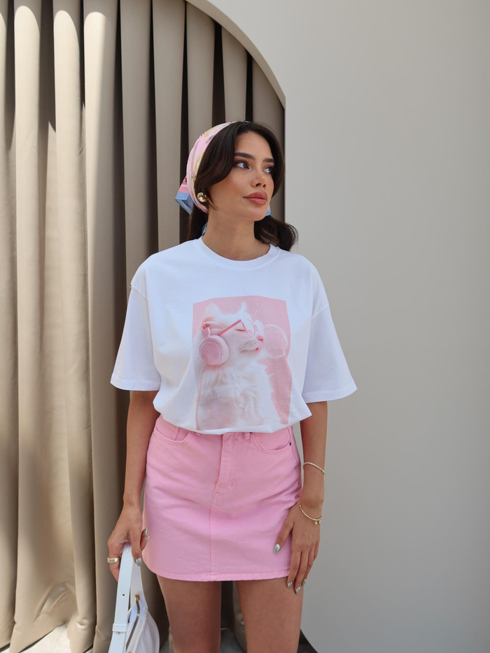 Cat Baskı Oversize Tshirt