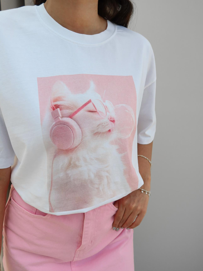 Cat Baskı Oversize Tshirt