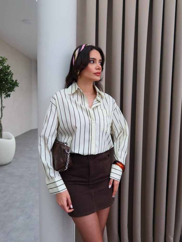 Cep Detaylı Çizgili Gömlek